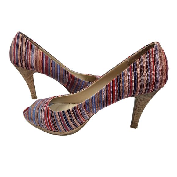 Sam & Libby Pumps Sz 9 Peeptoe Striped Colorful Pump Heels - Picture 7 of 12